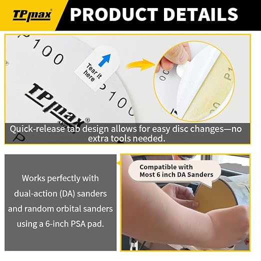6-Inch 180-Grit Gold PSA Sanding Discs, 50 Pack – Pro-Grade Self-Adhesive - Image 3