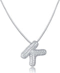 SKQIR Diamond Initial Letter Necklace for Women Bubble Gold Plated Puffy Balloon Alphabet Crystal Zircon Pendant Name Necklace Dainty Charms Trendy Jewelry Gift for Women