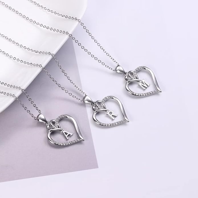 STORUP Valentines Gifts for Her Teen Girls - Heart Initial Necklaces for Women Girls, 14K-Gold-Plated CZ Initial A-Z Heart Necklaces for Teen Girl Jewelry Valentines Gifts for Women Mom Wife Sister