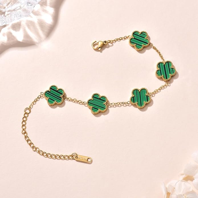 18K Gold-Plated Four Leaf Clover Bracelet for Women,Adjustable lucky Bracelet Set Jewelry Gift-Hypoallergenic Charm for Birthdays, Wellness & Daily Wear