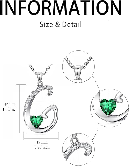 Valentines Day Gifts for Women Alphabet A to Z Initial Birthstone Pendant Necklaces for Women - 18k White Gold Plated Personalized Name Jewelry Valentine Mothers Day Birthday Gifts for Women Her Girlfriend