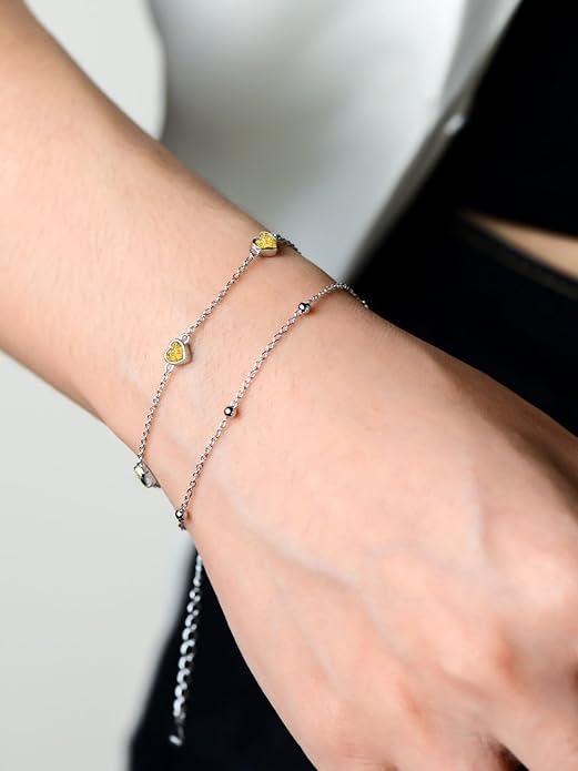 Birthstone Anklet/Bracelets for Women 925 Sterling Silver Charm Link Double Strand Heart Birthstone Jewelry Gift for Wife Women Mother's Day Gift