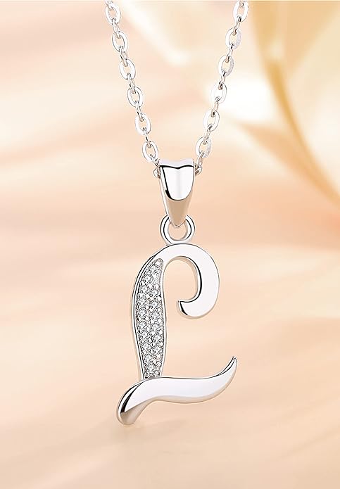 AEONSLOVE 925 Sterling Silver Initial Necklaces for Women, 26 Letters Pendants Necklace Gift for Mother, Daughter, Wife, 18 Inch Chain