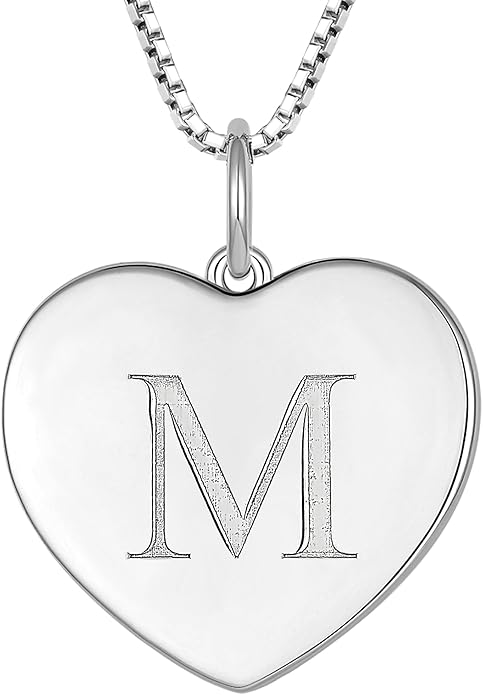 YL Initial Necklace 925 Sterling Silver Square/Round/Heart Letter Pendant A-Z Alphabet Polished Jewelry for Women