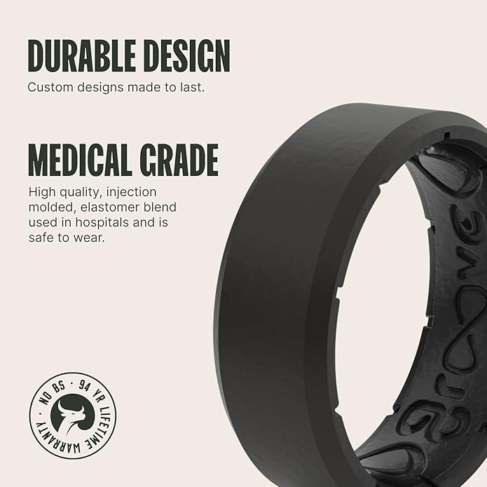 Groove Life Edge Silicone Ring - Breathable Rubber Wedding Rings for Men, Unique Design, Comfort Fit Ring