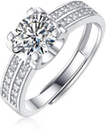 S925 Sterling Silver Adjustable Anniversary Rings for Women,1 Carat Diamond Ring D-color VVS1,Stylish Engagement Gifts for Your Loved One