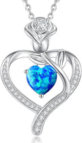 LOUISA SECRET Rose Flower Heart Birthstone Necklaces for Women, 925 Sterling Silver Fine Jewelry, Pendant Heart Necklaces Birthday Anniversary Christmas Gift for Women Wife Mom Girlfriend Lady