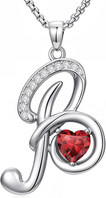 Valentines Day Gifts for Women Alphabet A to Z Initial Birthstone Pendant Necklaces for Women - 18k White Gold Plated Personalized Name Jewelry Valentine Mothers Day Birthday Gifts for Women Her Girlfriend