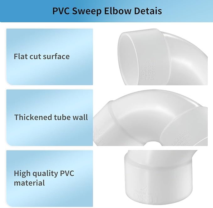 LESSO 1-1/2" PVC 90 Degree Sweep Elbow, 1-1/2 inch PVC Pipe Fittings High Flow - Image 4