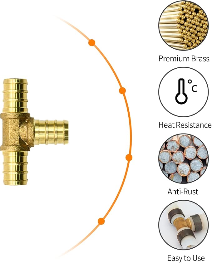 25 Pack 1/2" PEX Fittings, PEX Tee Fittings, Brass PEX Fittings | - Image 2