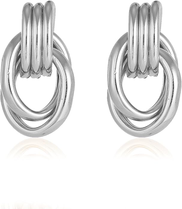 Gold/Silver Statement Geometric Earrings for Women Chunky Gold Knot Link Drop Dangle Earrings Trendy Jewelry Gift