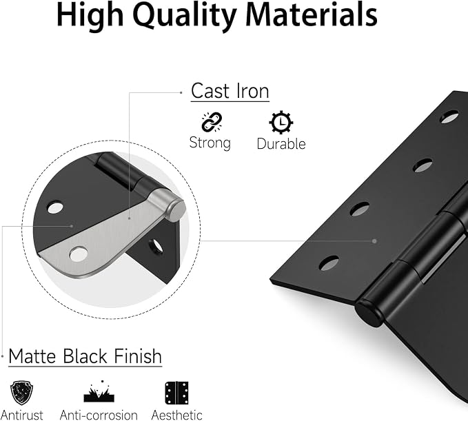HOSOM 18 Pack Matte Black Door Hinges, 4 x 4 Inch Heavy Duty Door Hinges - Image 3
