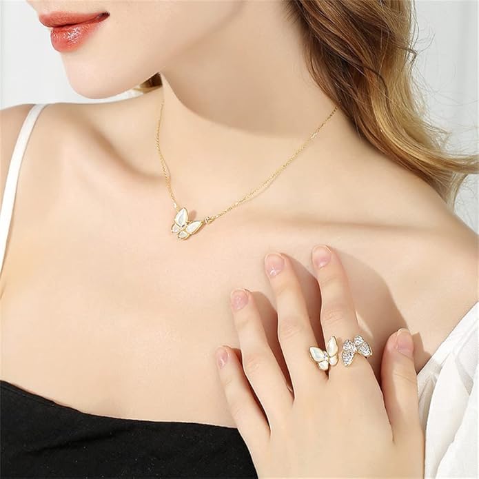 Double Butterfly Rings for Women AAA Cubic Zirconia Finger Ring Ladies Fashion Hand Jewelry Natural Stone Adjustable Ring