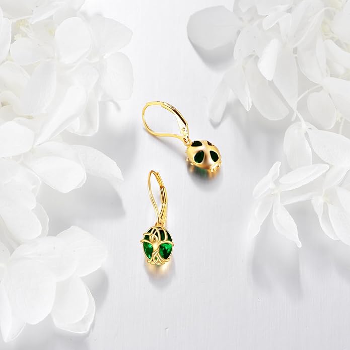 DOVRAN 10K 14K Solid Gold Leverback Earrings for Women Real Yellow Gold Filigree Dangle Earrings Trendy Jewelry Birthday Christmas Gifts for Wife Mom