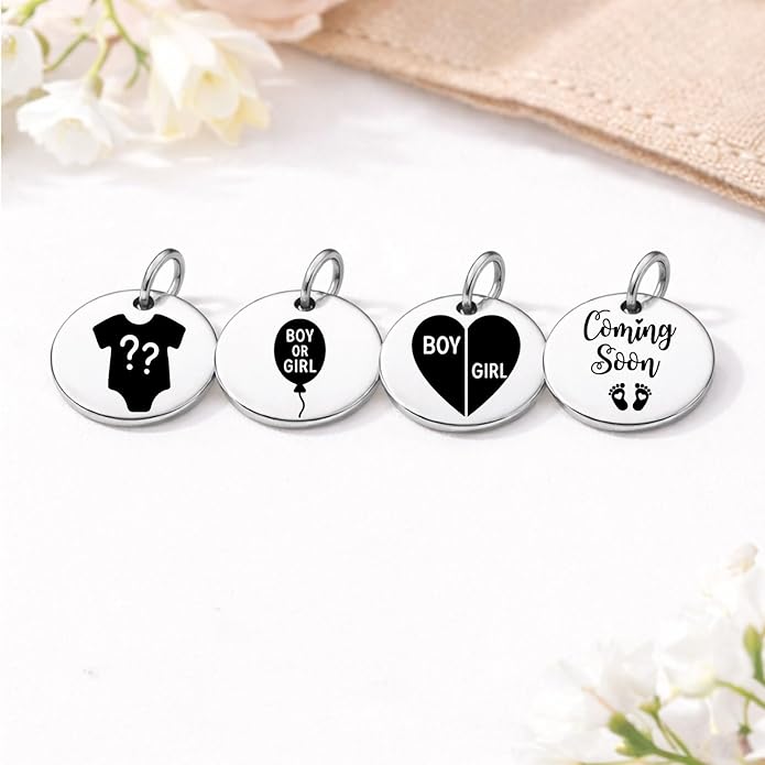 SM Design Pregnancy & New Baby Charm Set – Set of 4 Meaningful Stainless Steel Charms – Great for Crafting, Making Bracelets and Necklaces - Meaningful Keepsake Charms for Expecting & New Moms