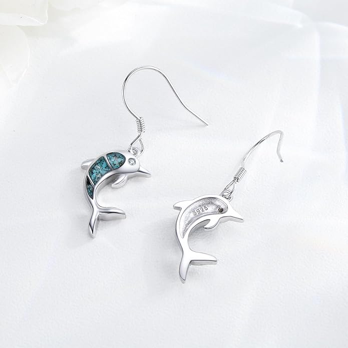 Ocean Earrings 925 Sterling Silver Turquoise Sea Animal Dangle Drop Earrings Beach Themed Jewelry Gifts for Women Girls