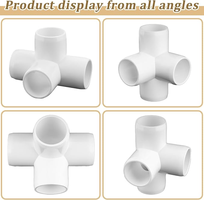 20-Pack 1/2" 4 Way PVC Fittings, Furniture Grade Pipe Fittings 4 Way - Image 7