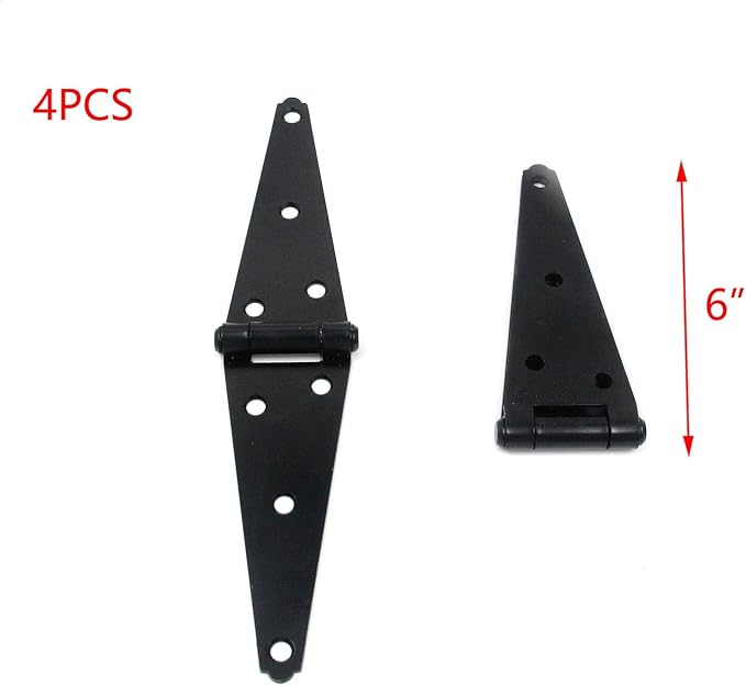T Tulead Gate Hinges Black Shed Hinge Iron Strap Hinges 6-Inch, Furniture Door - Image 3