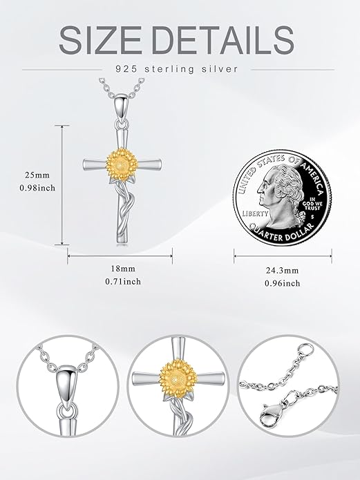 Flower Necklace Sunflower/Violet/Daffodil Necklace Sterling Silver Flower Cross Pendant Jewelry Gifts for Women