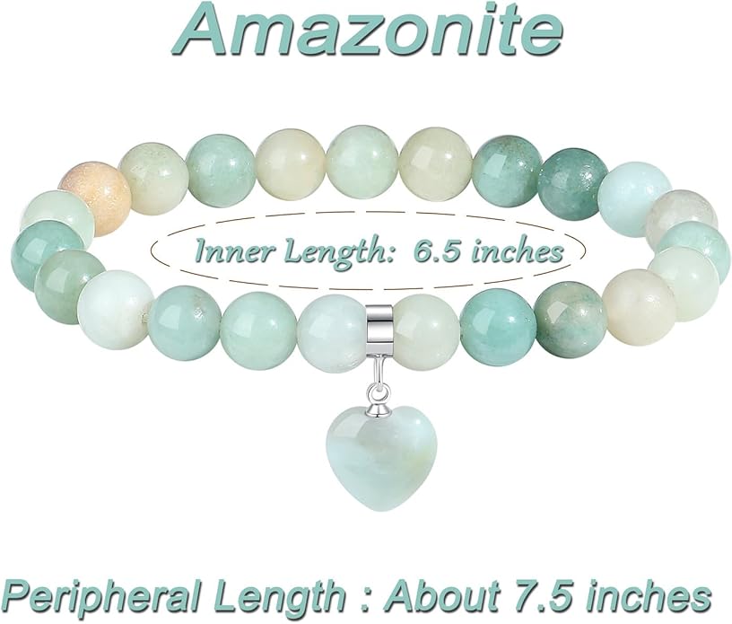 MAIBAOTA Healing Crystal Bracelet for Women, 8 mm Natural Gemstone Beaded Bracelet, Love Heart Bracelet Jewelry Gifts for Birthday Mothers Day Valentine's Day Anniversary