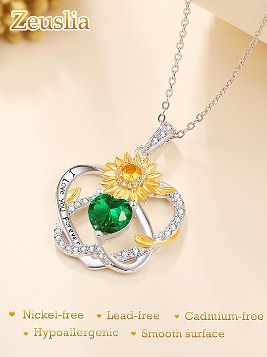 Valentine's Day Gifts for Wife 925 Sterling Silver Double Birthstone Pendant Necklaces I Love You for Always and Forever Necklace Anniversary Birthday Gifts for Wife Girlfriend Mom Her