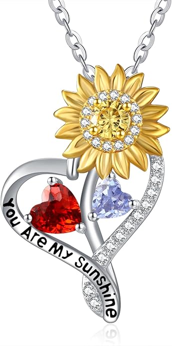 Valentine's Day Gifts for Wife 925 Sterling Silver Double Birthstone Pendant Necklaces I Love You for Always and Forever Necklace Anniversary Birthday Gifts for Wife Girlfriend Mom Her