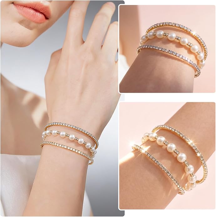 Suyi Rhinestone Bracelet Multilayer Gold Cuff Bracelet for Women Crystal Braidal Bracelets