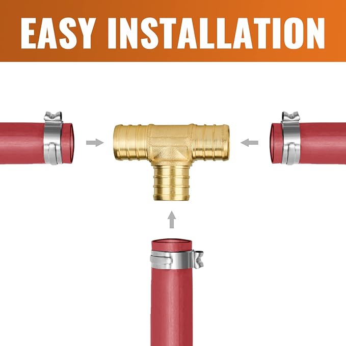 5-Pack 3/4 Inch PEX Tee Fittings, Brass | PEX Crimp Pipe Fittings 3/4" - Image 3