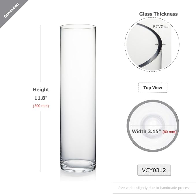 WGVI Quality Thick Weighted Clear Cylinder Glass Vases, Skinny Bud Vase Floral - Image 2
