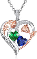 Valentine's Day Gifts for Wife 925 Sterling Silver Double Birthstone Pendant Necklaces I Love You for Always and Forever Necklace Anniversary Birthday Gifts for Wife Girlfriend Mom Her