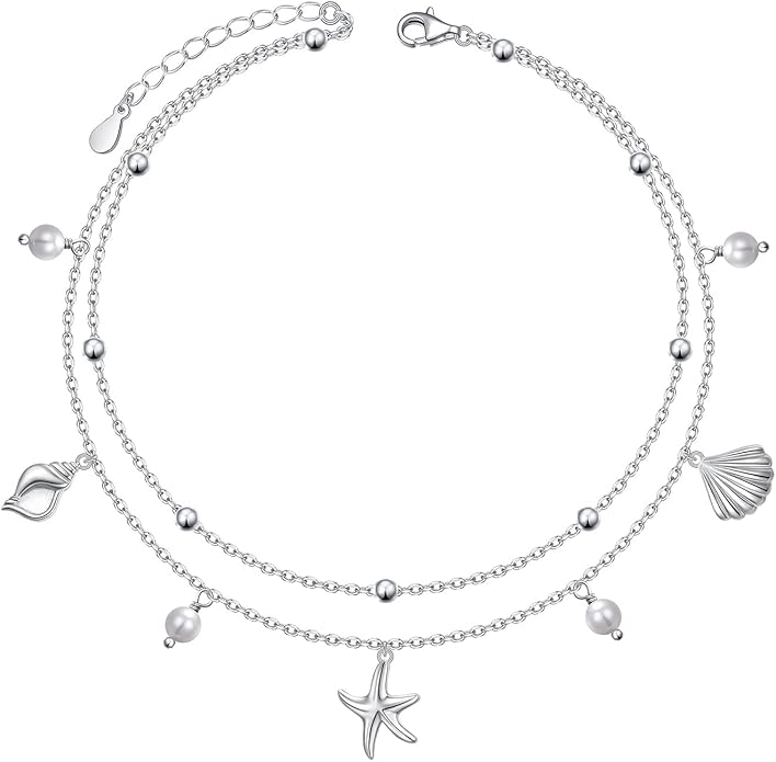 S925 Sterling Silver Ankle Bracelets Anchor/infinity/Starfish Anklet for Women Blue Opal Moonstone Anklet Foot Chain Beach Anklets Jewelry