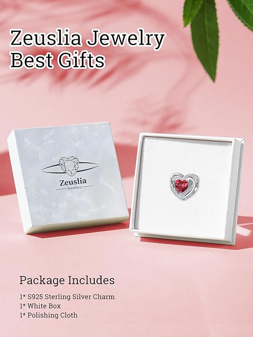 Heart Birthstone Charms for Bracelets, 925 Sterling Silver Women Bead Charms for Charm Bracelets Necklace, Mother's Day Birthday Anniversary Jewelry Gifts for Wife Mom Grandma Daughter