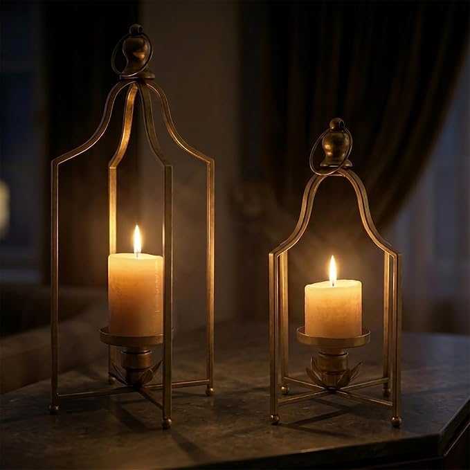 12.5" & 16.5" Timeless Cozy Decorative Lanterns Set of 2, Handcrafted Metal - Image 3