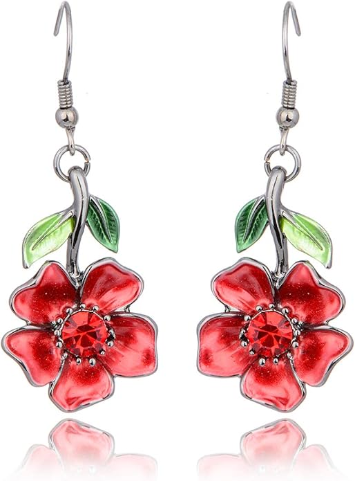 AMYJANE Vintage Statement Jewelry Set - Spring Leaf Flower Floral Plant Necklace Earring Set Crystal Rhinestone Fashion Costume Jewelry for Women Prom Party Unique Gift
