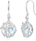 FANCIME Tree of Life Dangle Drop Earrings 925 Sterling Silver Dainty Round Gemstone Birthstone Earring Fine Jewelry Birthday Christmas Gifts for Her Women