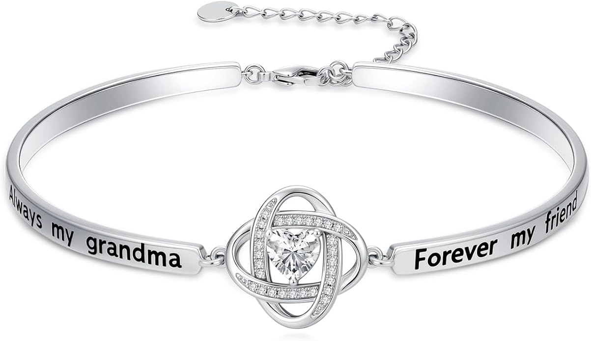 Valentines Day Gifts for Her, 18k White Gold Plated Love Knot Bracelets, Engraved Inspirational and Sentiment Bangle, Anniversary Birthday Jewelry Gift for Lover Wife Girlfriend Sister Friends