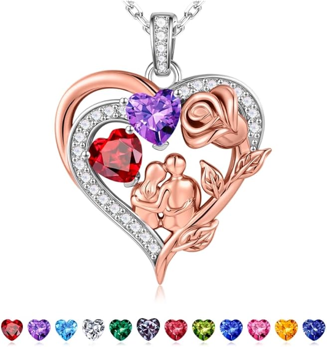 Iefil Valentines Day Gifts for Her - 925 Sterling Silver Birthstone Necklace for Women, Anniversary Birthday Gifts for Wife Girlfriend Mom