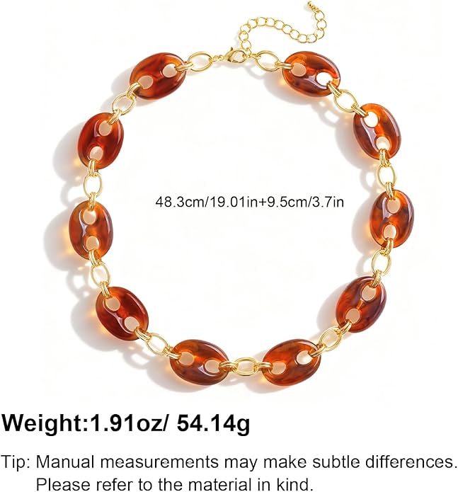 Acrylic Choker Necklace for Women 14K Gold Plated Statement Necklace Bold Brown Resin Chokers Vintage Jewelry Gifts