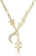 14K Gold/Rose Gold Zodiac Necklace for Women - Horoscope Constellation Pendant with Moon and Star, Luxury Birthday Gifts Jewelry for Her (12 Zodiac Signs)