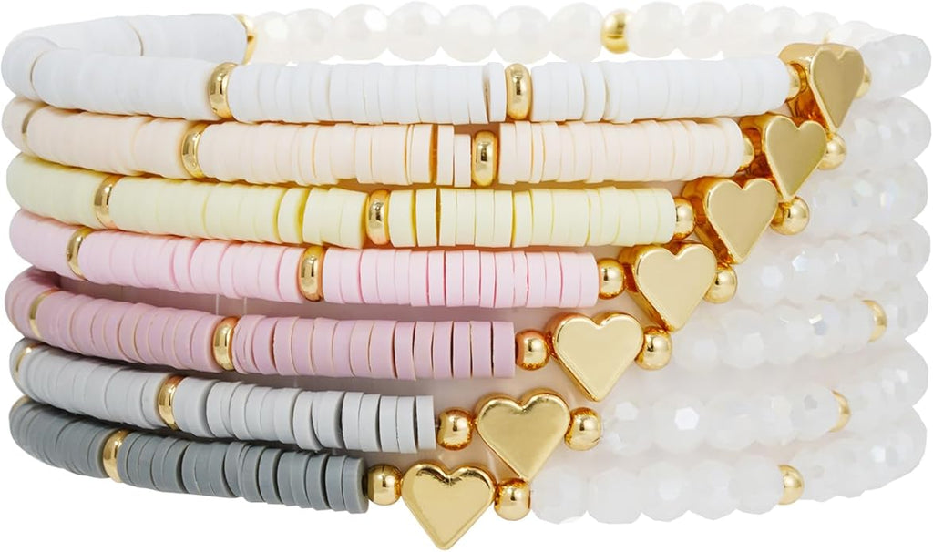 Heishi Beaded Stretch Bracelets for Women Stackable Polymer Clay Beads Bracelets Friendship Boho Summer Beach Bracelet Jewelry Set