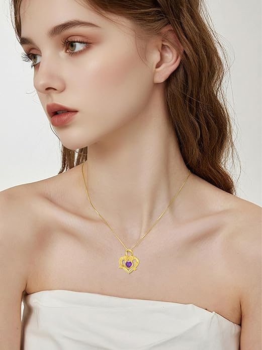 Midari 18K Gold Heart Birthstone Necklace 18K Gold Infinity Rose Necklace Birthday Christmas Jewelry Gifts for Women Wife Her Daughter Mom