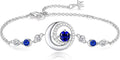 FANCIME Birthstone Bracelets 925 Sterling Silver Moon and Star Bangle Charm Bracelet Fine Jewelry Birthday Anniversary Christmas Day Gift for Her Women, Adjustable Chain 6.7"+1.2" Extend