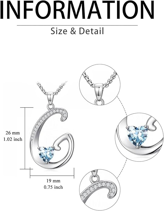 Valentines Day Gifts for Women Alphabet A to Z Initial Birthstone Pendant Necklaces for Women - 18k White Gold Plated Personalized Name Jewelry Valentine Mothers Day Birthday Gifts for Women Her Girlfriend
