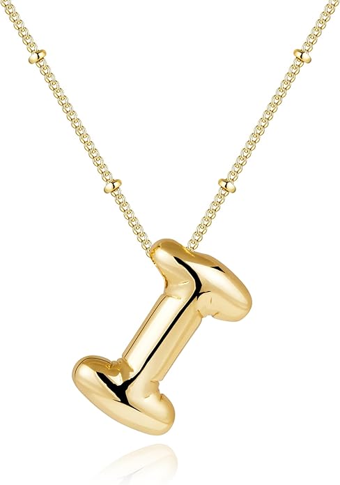 Inerney Valentines Day Gifts Gold Bubble Letter Necklace Initial Necklaces for Women, Chunky 14K Plated Balloon Initials, Trendy Charm Non Tarnish Custom Name Pendant Jewelry Gifts for Mom