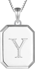 YL Initial Necklace 925 Sterling Silver Square/Round/Heart Letter Pendant A-Z Alphabet Polished Jewelry for Women