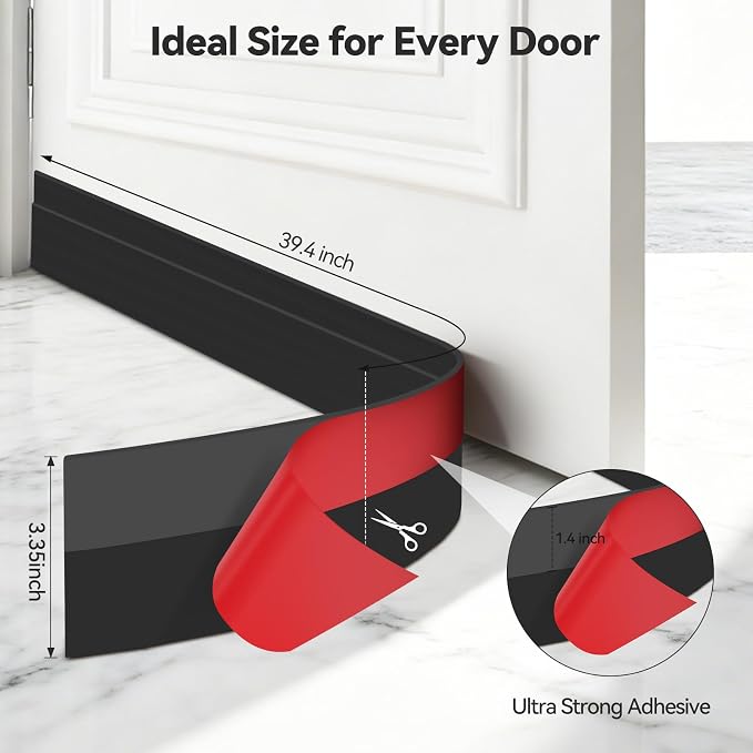 Ohuhu Wide 3.4" Door Draft Stopper, 1.4" Adhesive Weather Stripping Seal | 39" - Image 4