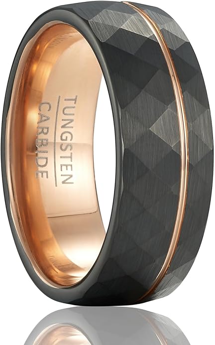 Men's Diamond Array Split Band - 8mm Wide Black Tungsten Wedding Ring