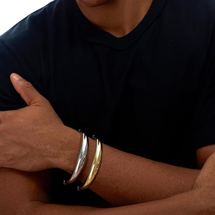 Women's Gold and Silver Cuff Bracelets Wide Chunky Bangle Set Hinged Minimalist Open Cuff Bracelet Stackable Bold Jewelry Gifts