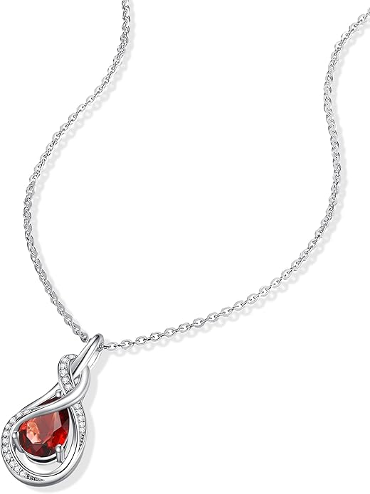 FANCIME TimelessTie Birthstone Necklace for Women White Gold Plated Sterling Silver Ribbon Design Jewelry Knot Pendant Fine Jewelry Gemstone Birthday Graduation Anniversary Valentines Day Gifts for Women Wife Mother Her