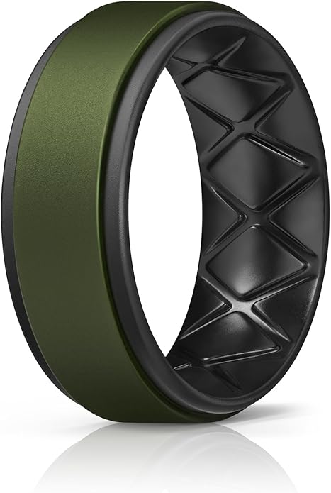 Egnaro Silicone Rings for Men 1/4/5/6/7 Multipack of Breathable Mens Silicone Rubber Wedding Rings Bands - Step Edge